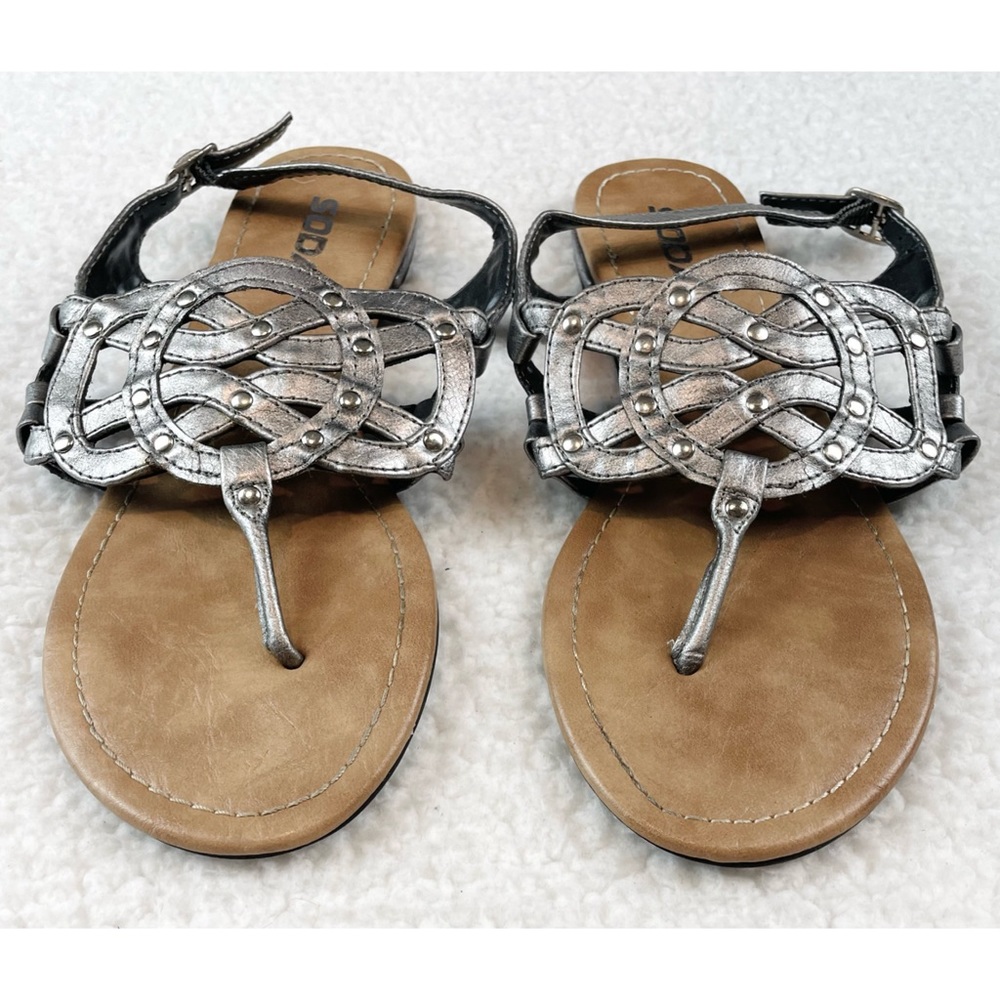 SODA • Silver/Tan Studded Thong Sandals, 7 - Picture 7 of 16